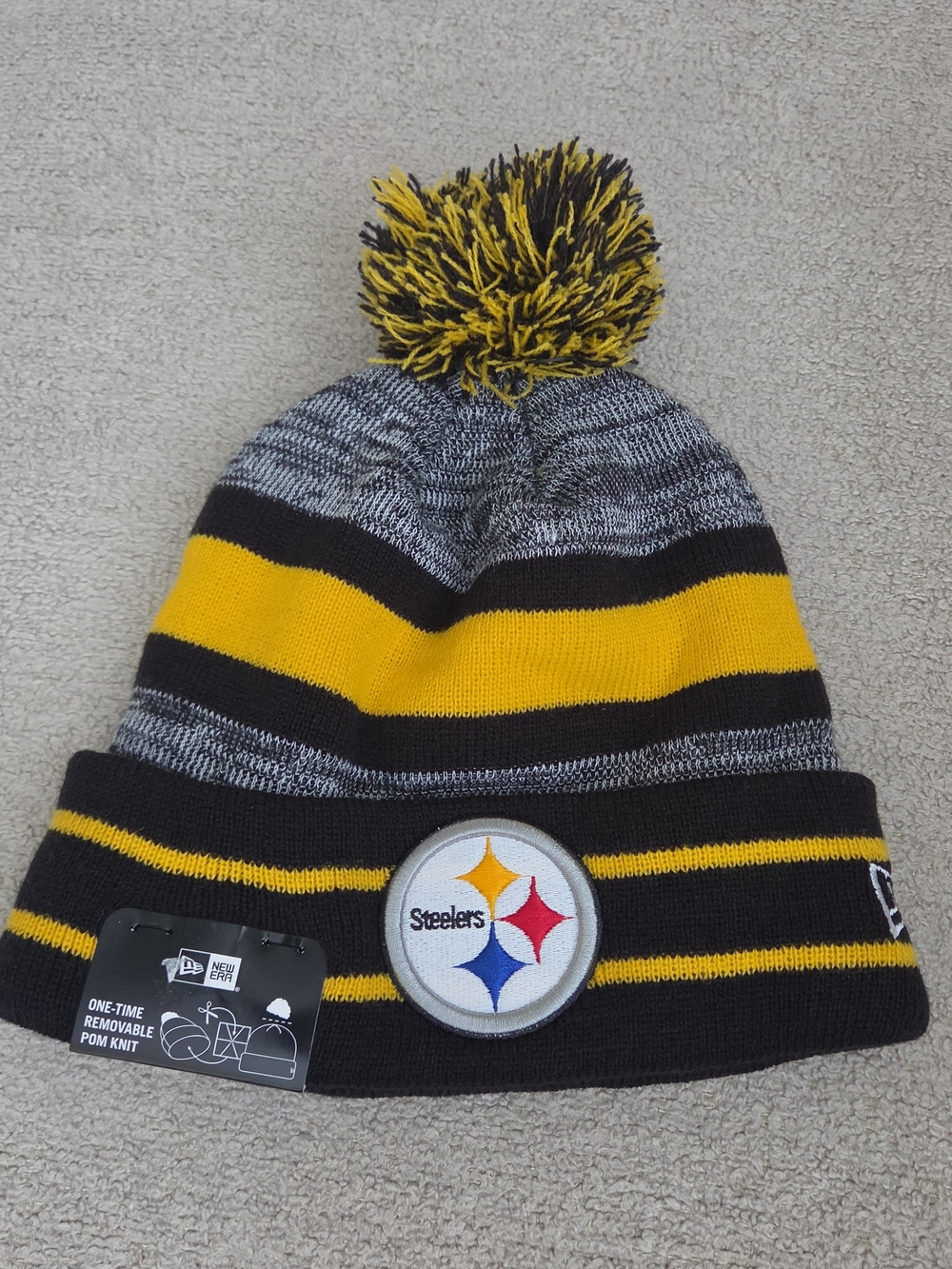 Pittsburgh Steelers Pom Beanie Hat - Black & Yellow